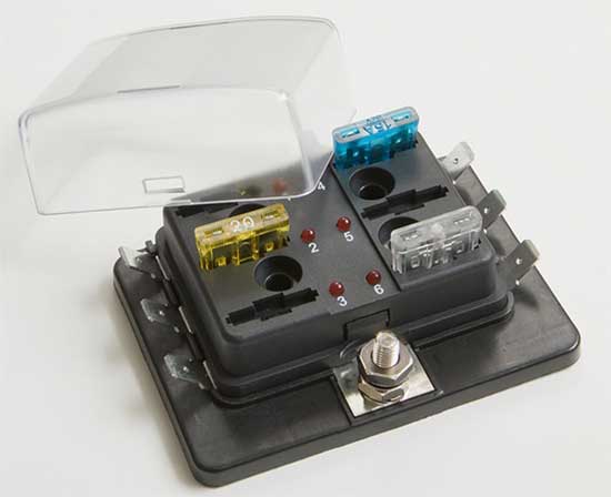 2455F - 6 Position ATC/ATO Fuse Block with LED Indicator Light 2455F - 6 Position ATC/ATO Fuse Block with LED Indicator Light